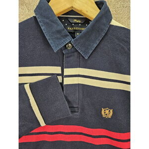 Fahrenheit Rugby Shirt Long-sleeve Polo Striped Embroidered Logo